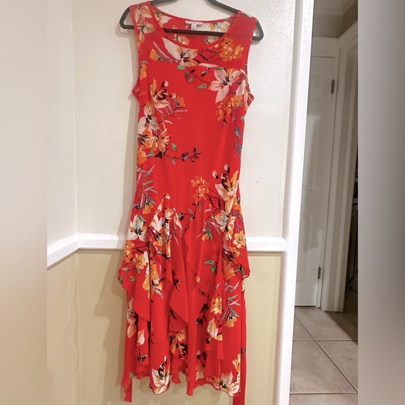 Floral Coral Sleeveless Dress - Picture 2 of 8
